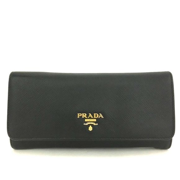 770132C V Prada Wallet Long Logo Saffiano Leather Bifold